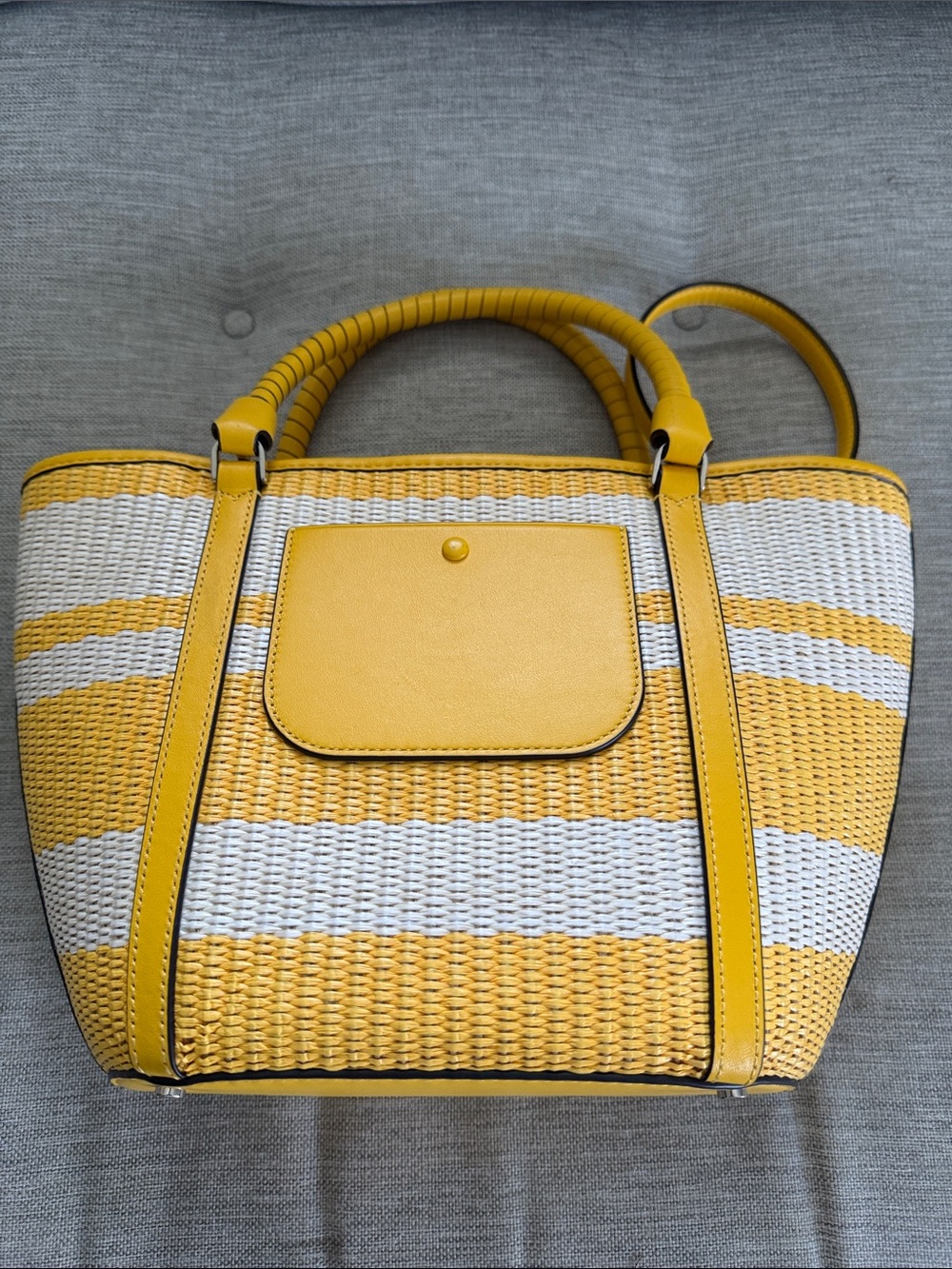 kate spade yellow and white striped woven tote - Picture 5 of 5